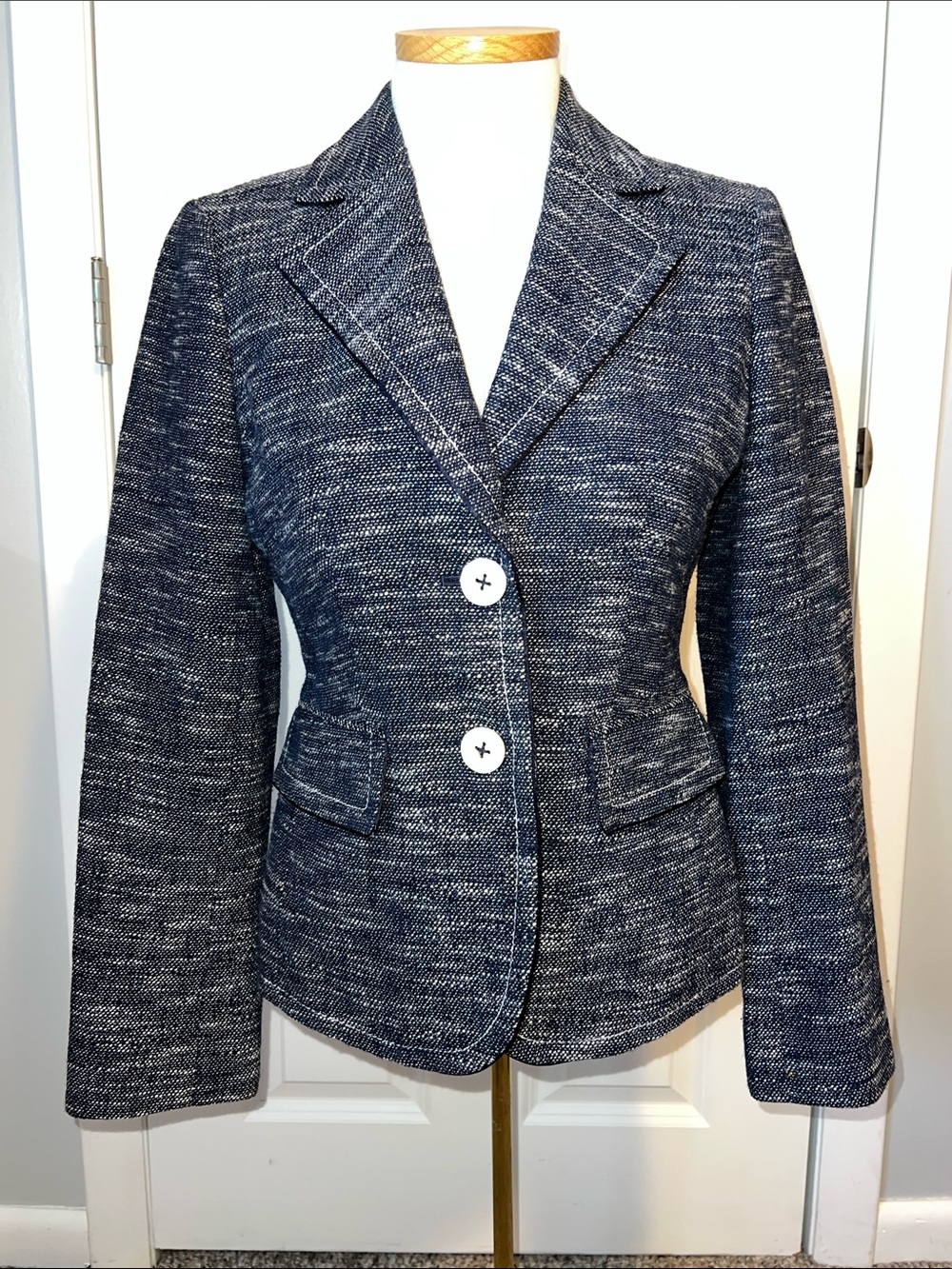 Ann Taylor Navy Heathered Tweed Blazer